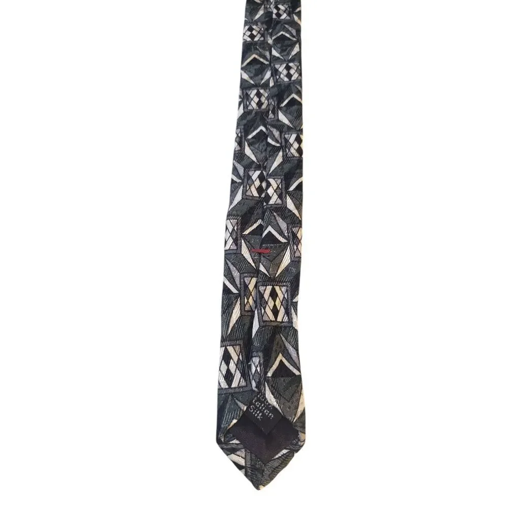 Zylos George Machado. Mens Tie Necktie Designer Black Green White Geometric Work